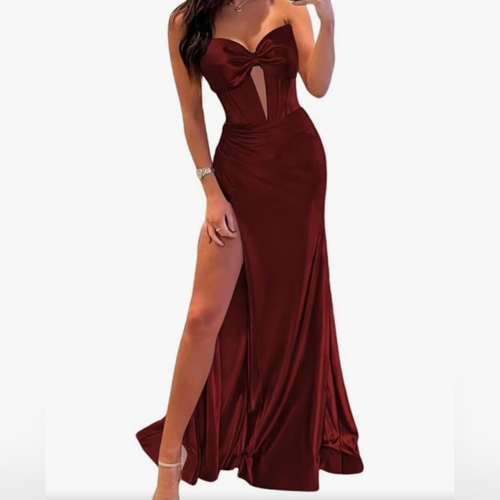 RSOETOO Strapless Bow Satin Prom Dress – Long Formal Evening Gown